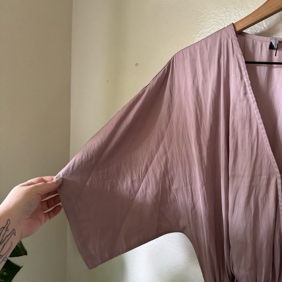 Lulus | Ain't It Grand Mauve Satin Surplice Romper - Picture 5 of 8